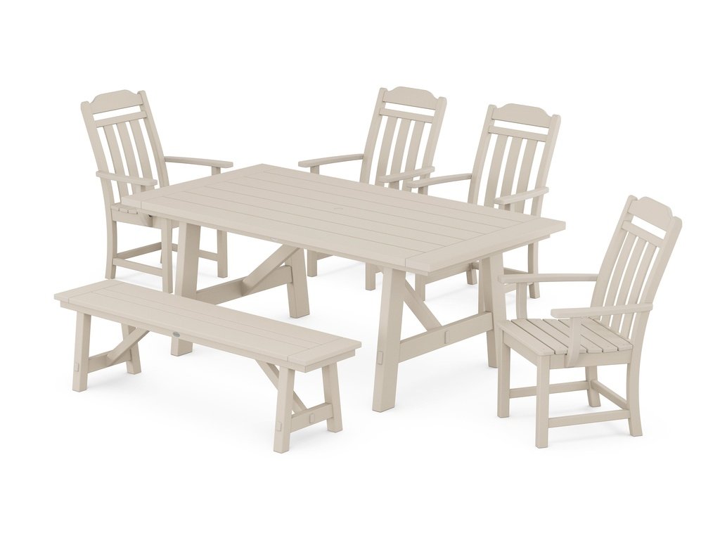 Country Living 6-Piece Rustic Farmhouse Dining Set with Bench Photo