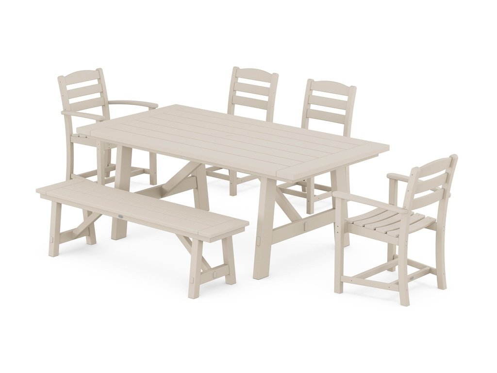 La Casa Café 6-Piece Rustic Farmhouse Dining Set with Bench Photo