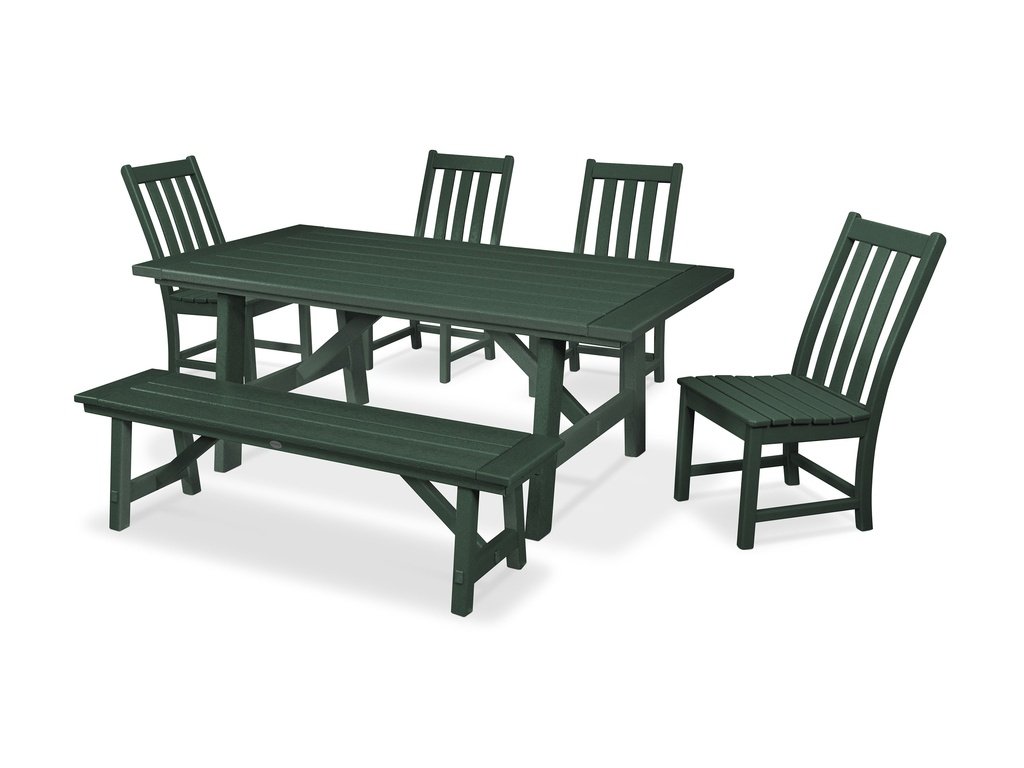 Vineyard 6-Piece Rustic Farmhouse Side Chair Dining Set with Bench Photo