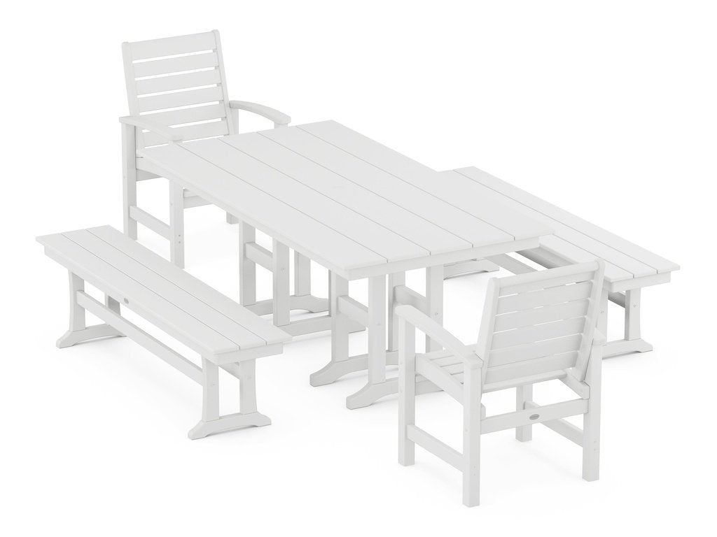 Signature 5-Piece Farmhouse Dining Set with Benches Photo