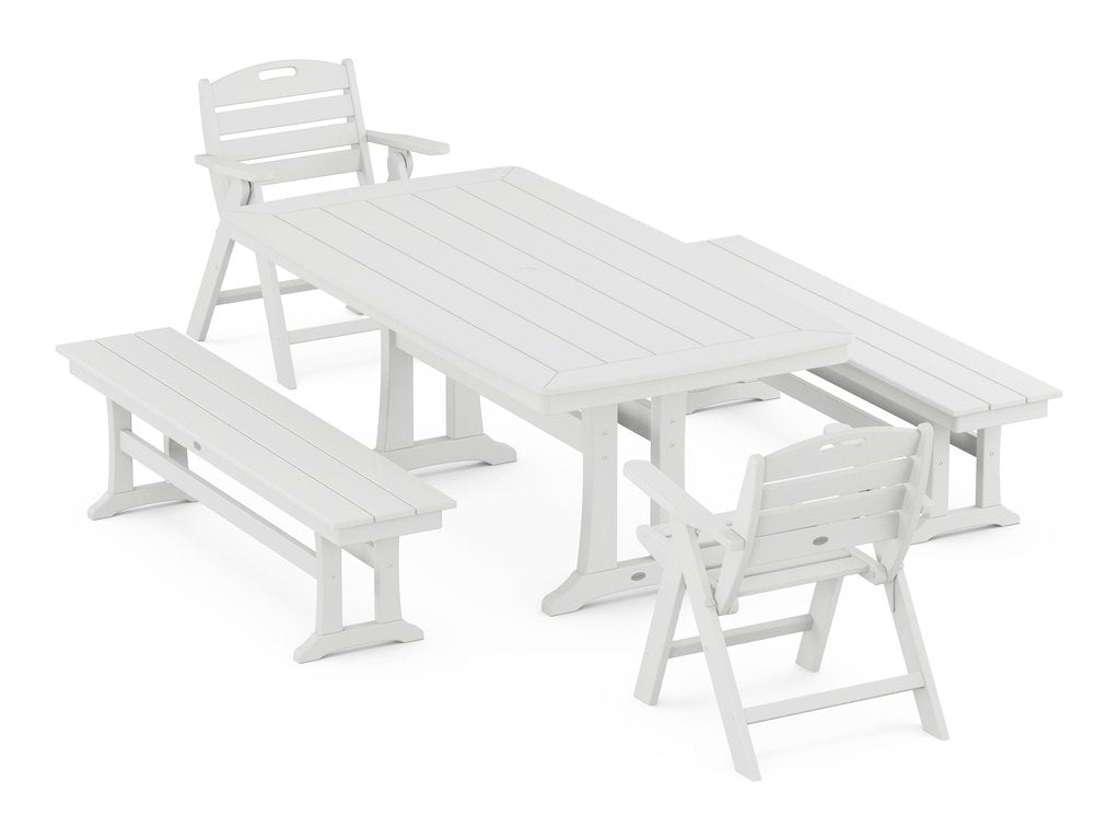 Nautical Folding Lowback Chair 5-Piece Dining Set with Trestle Legs and Benches Photo