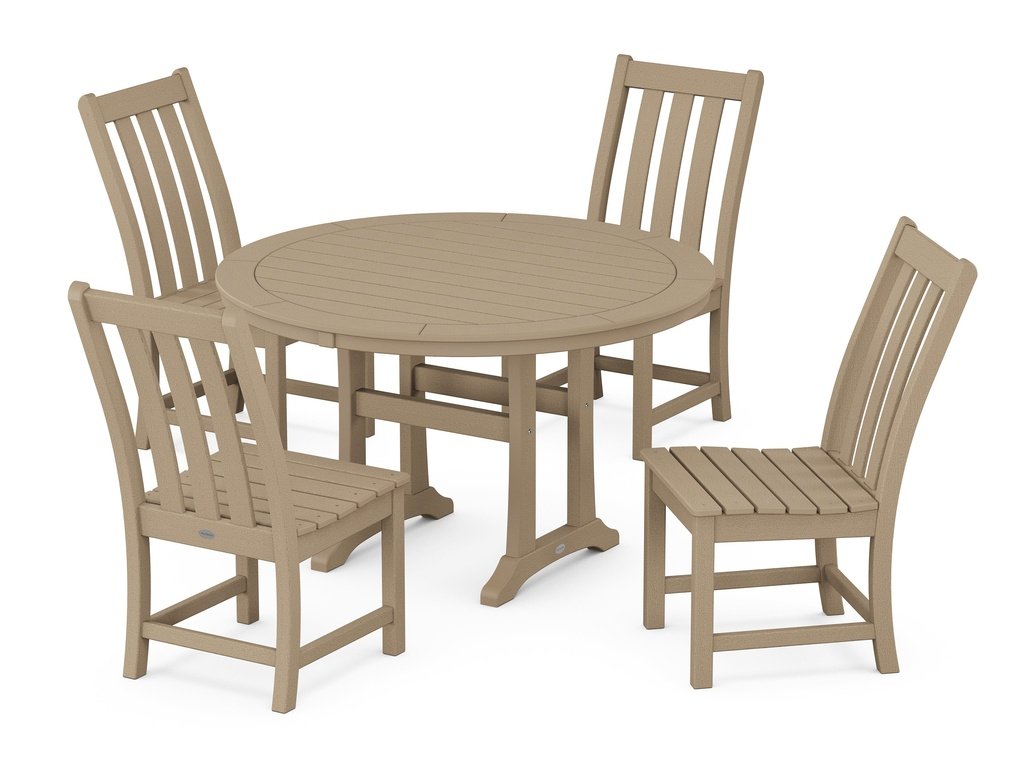 Vineyard Side Chair 5-Piece Round Dining Set With Trestle Legs Photo