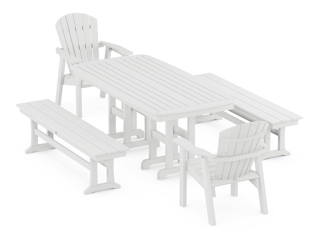 Seashell 5-Piece Dining Set with Benches Photo