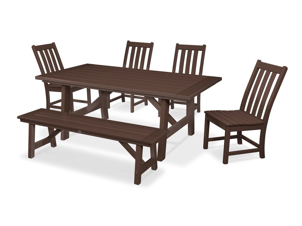 Vineyard 6-Piece Rustic Farmhouse Side Chair Dining Set with Bench Photo