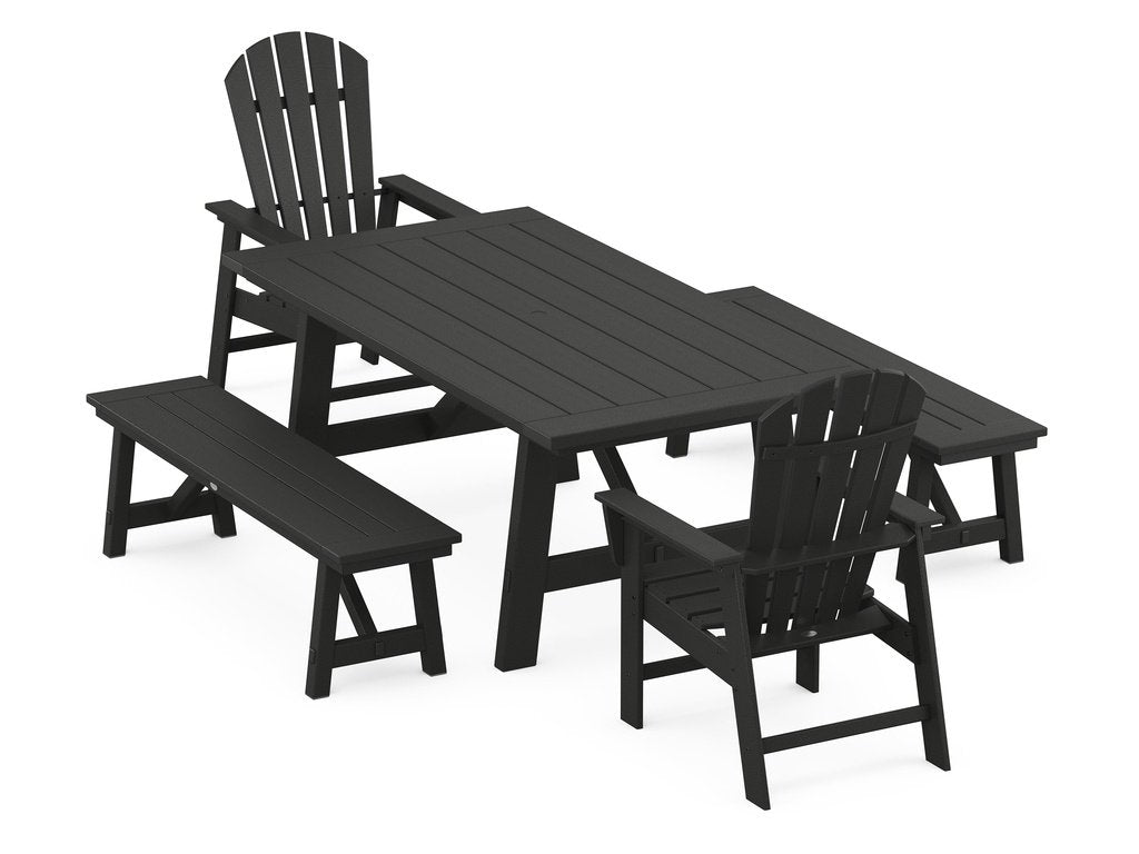 South Beach 5-Piece Rustic Farmhouse Dining Set With Benches Photo