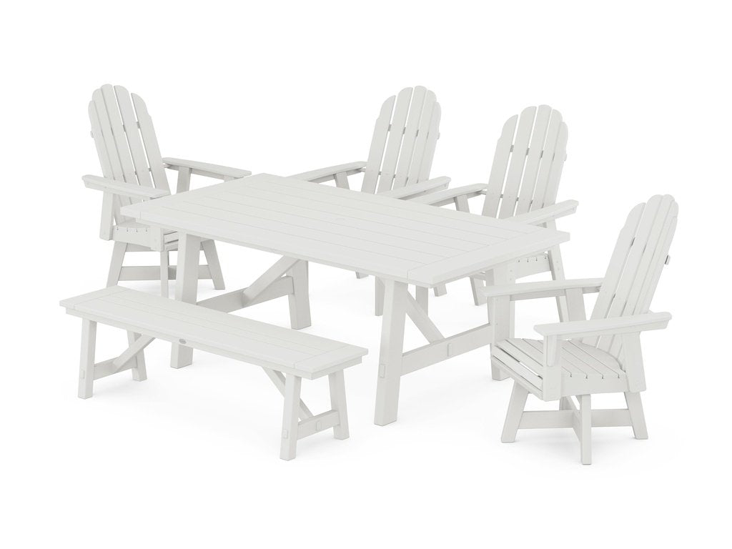 Vineyard Curveback Adirondack Swivel Chair 6-Piece Rustic Farmhouse Dining Set With Bench Photo