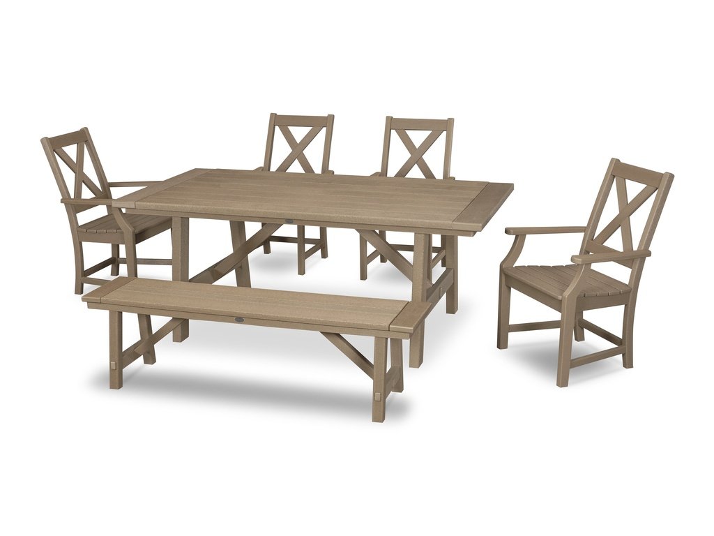 Braxton 6-Piece Rustic Farmhouse Arm Chair Dining Set with Bench Photo