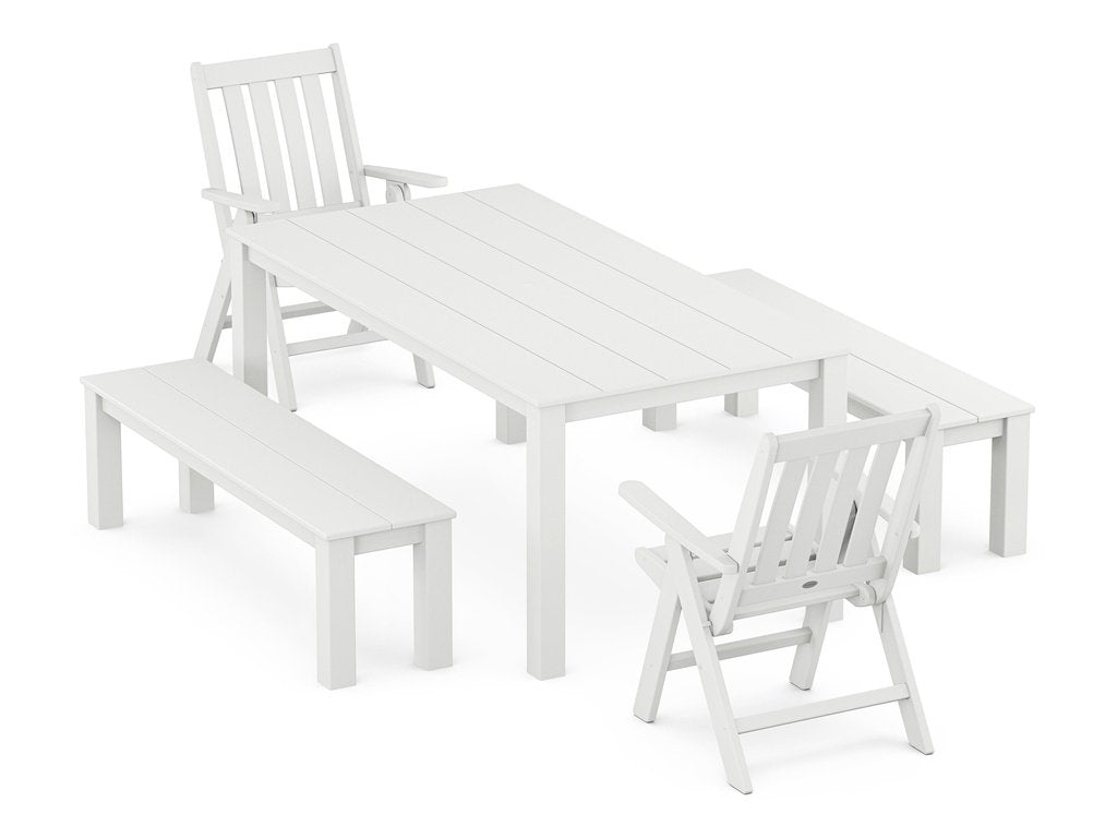 Vineyard Folding Chair 5-Piece Parsons Dining Set with Benches Photo