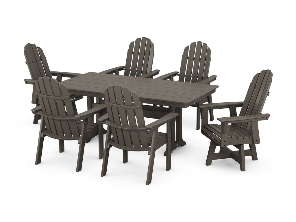 Vineyard Curveback Adirondack Swivel Chair 7-Piece Farmhouse Dining Set with Trestle Legs Photo