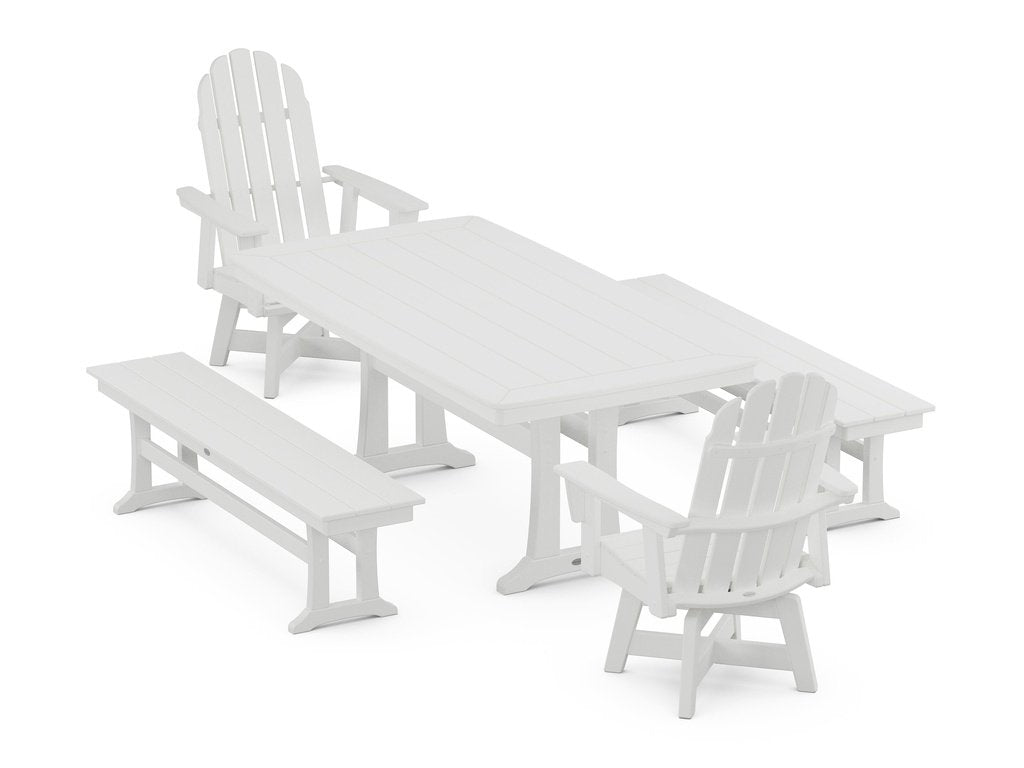 Vineyard Adirondack Swivel Chair 5-Piece Dining Set with Trestle Legs and Benches Photo