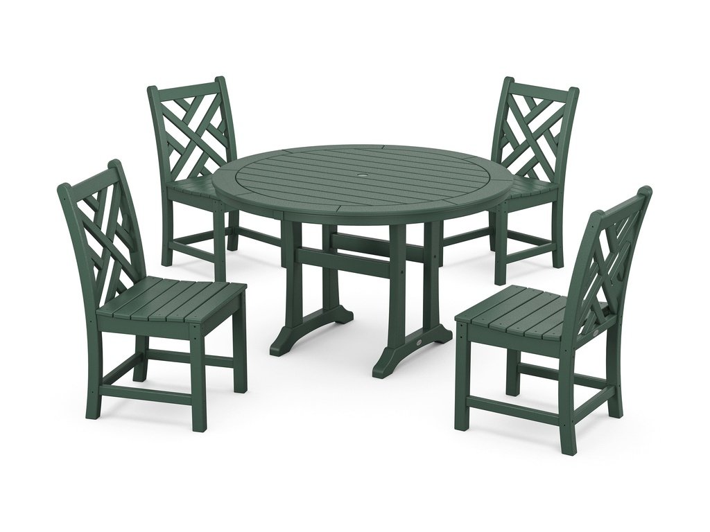 Chippendale Side Chair 5-Piece Round Dining Set With Trestle Legs Photo