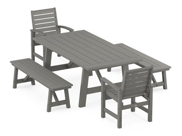 Signature 5-Piece Rustic Farmhouse Dining Set With Benches Photo