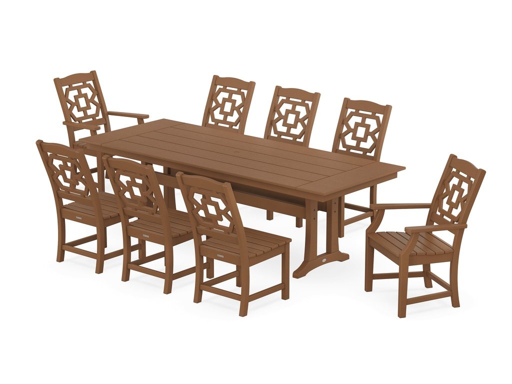 Chinoiserie 9-Piece Farmhouse Dining Set with Trestle Legs Photo