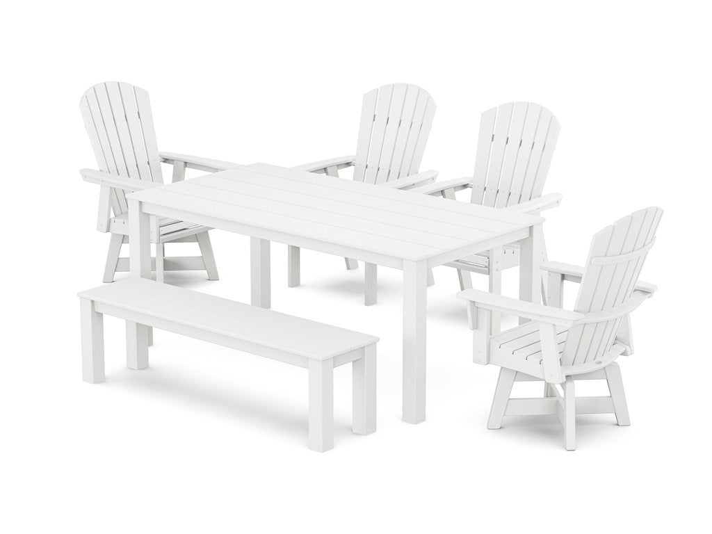 Nautical Curveback Adirondack Swivel 6-Piece Parsons Dining Set with Bench Photo