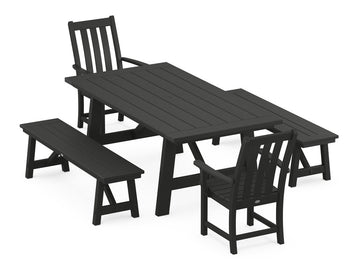 Vineyard 5-Piece Rustic Farmhouse Dining Set With Benches Photo