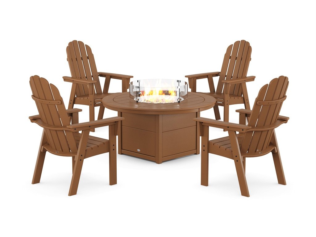 Vineyard 4-Piece Curveback Upright Adirondack Conversation Set with Fire Pit Table Photo