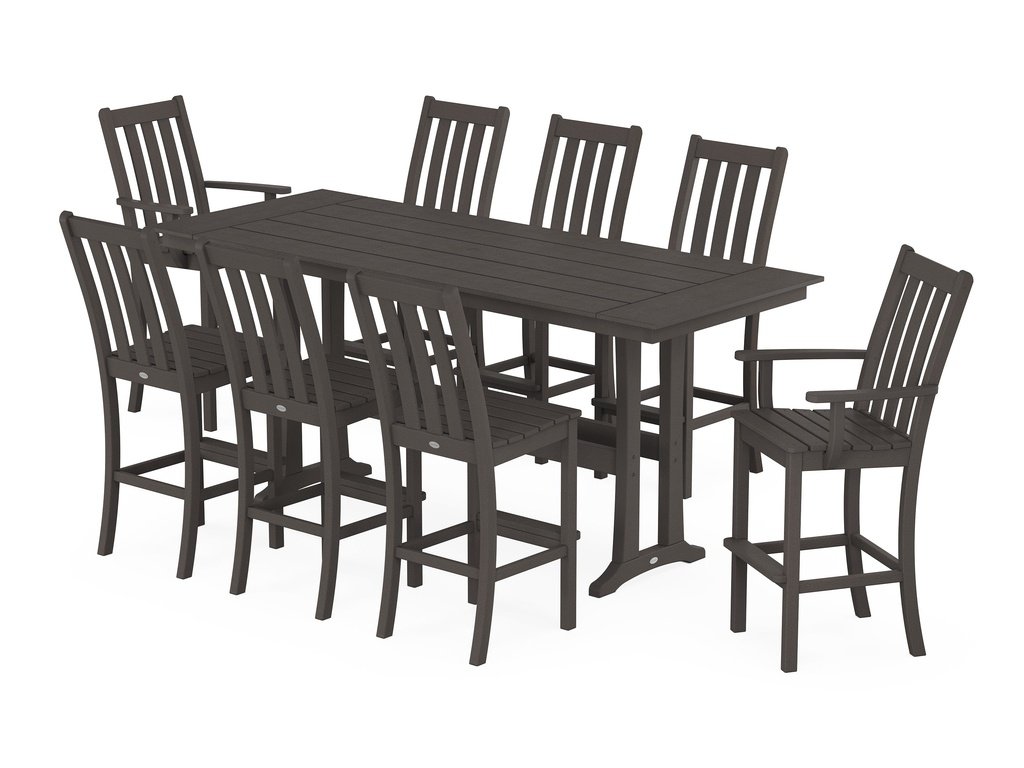 Vineyard 9-Piece Farmhouse Bar Set with Trestle Legs Photo