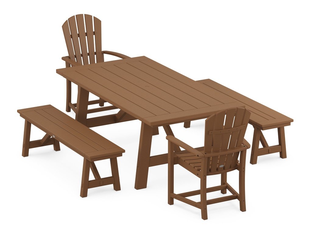 Palm Coast 5-Piece Rustic Farmhouse Dining Set With Benches Photo