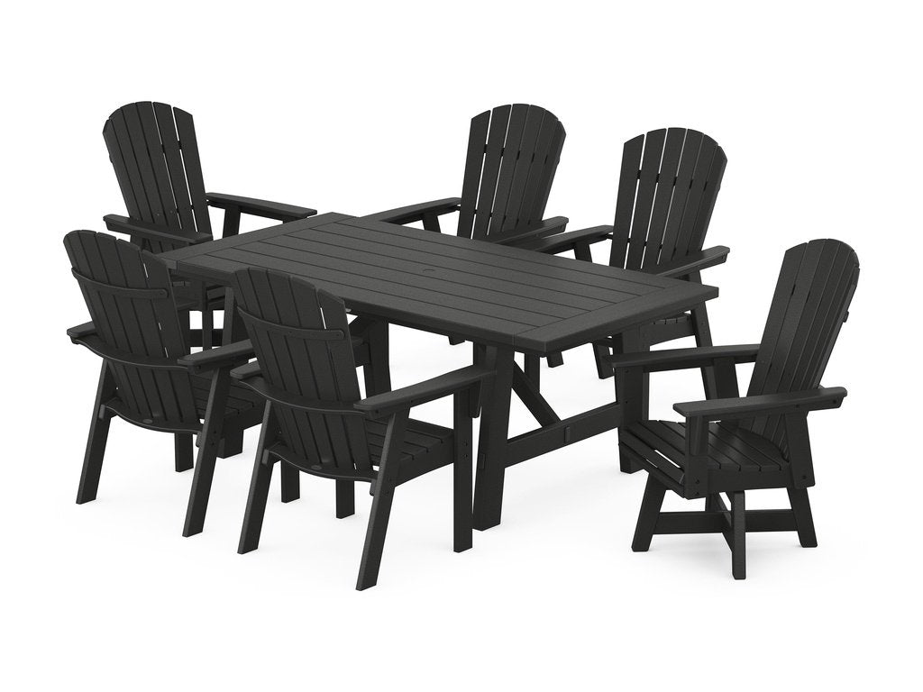 Nautical Curveback Adirondack Swivel Chair 7-Piece Rustic Farmhouse Dining Set Photo