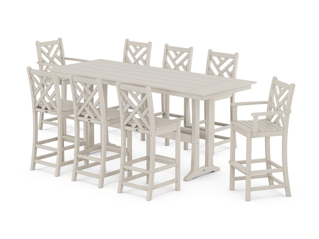 Chippendale 9-Piece Farmhouse Bar Set with Trestle Legs Photo