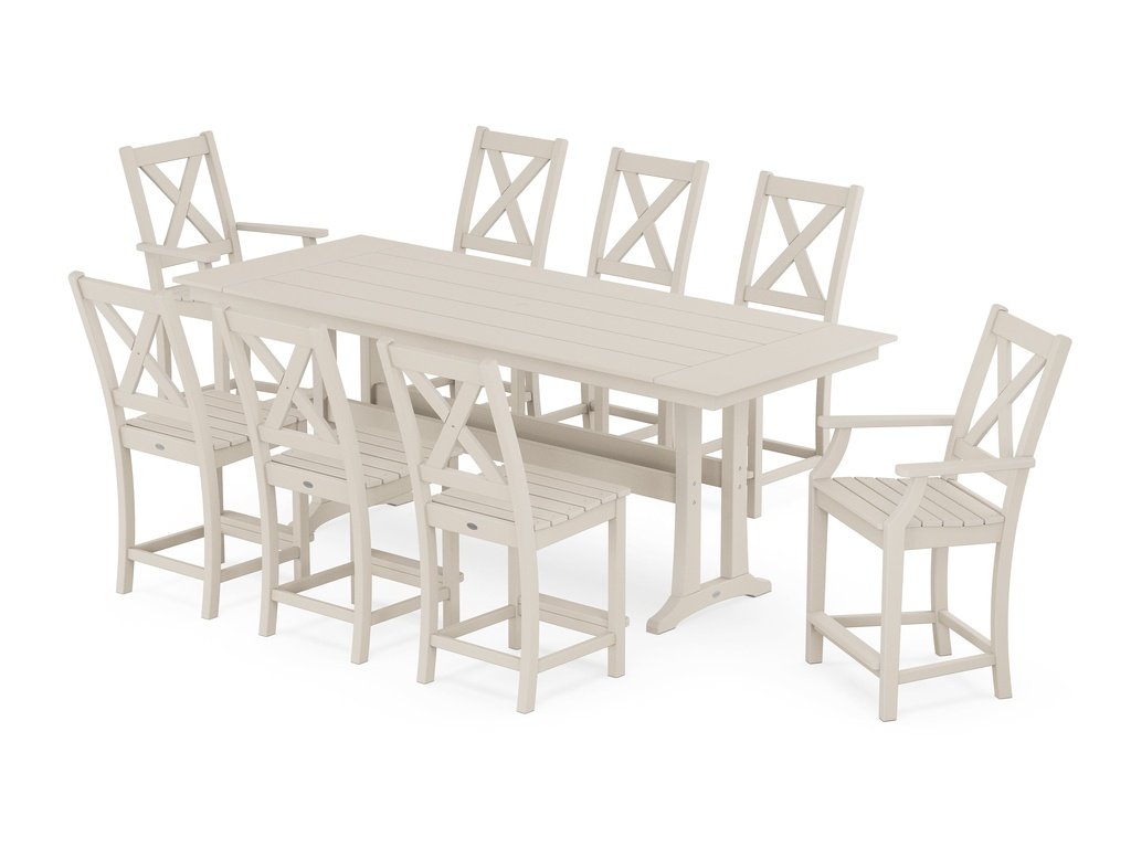 Braxton 9-Piece Farmhouse Counter Set with Trestle Legs Photo