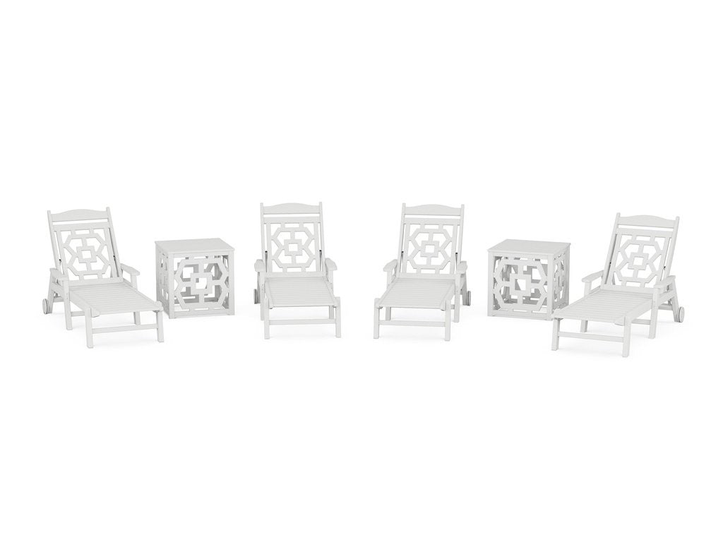 Chinoiserie 6-Piece Chaise Set with Umbrella Stand Accent Table Photo