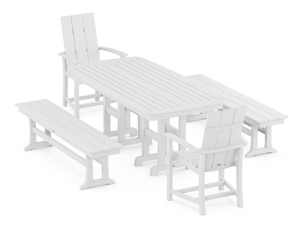 Modern Adirondack 5-Piece Farmhouse Dining Set with Benches Photo