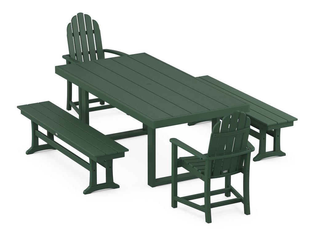 Classic Adirondack 5-Piece Dining Set with Benches Photo