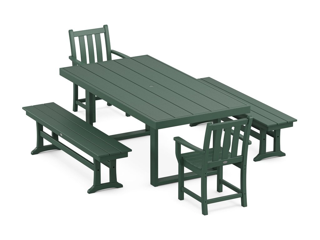 Traditional Garden 5-Piece Dining Set with Benches Photo