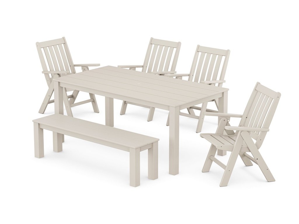 Vineyard Folding Chair 6-Piece Parsons Dining Set with Bench Photo