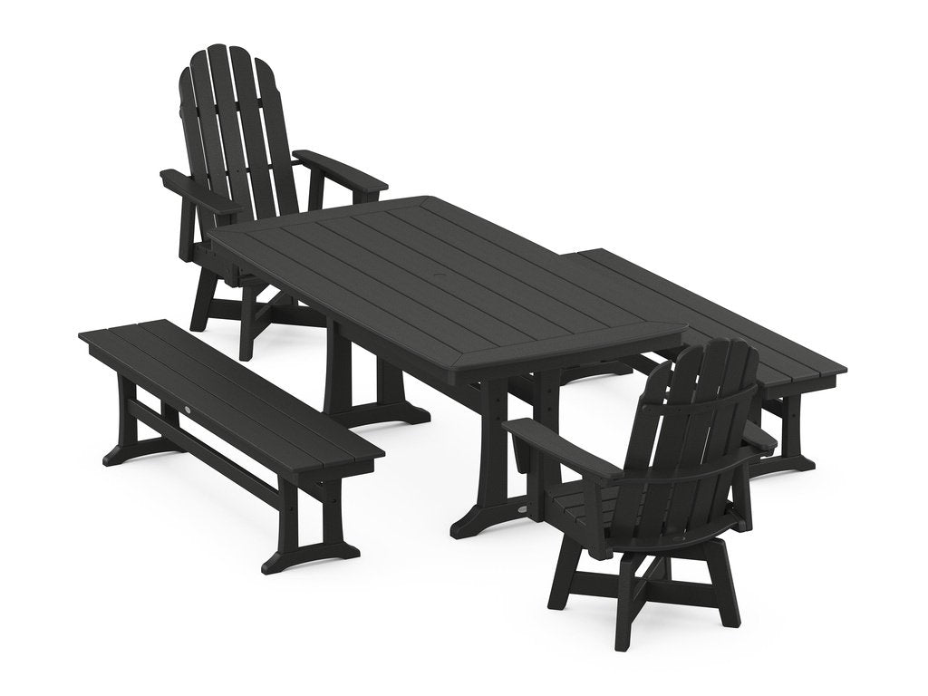 Vineyard Adirondack Swivel Chair 5-Piece Dining Set with Trestle Legs and Benches Photo