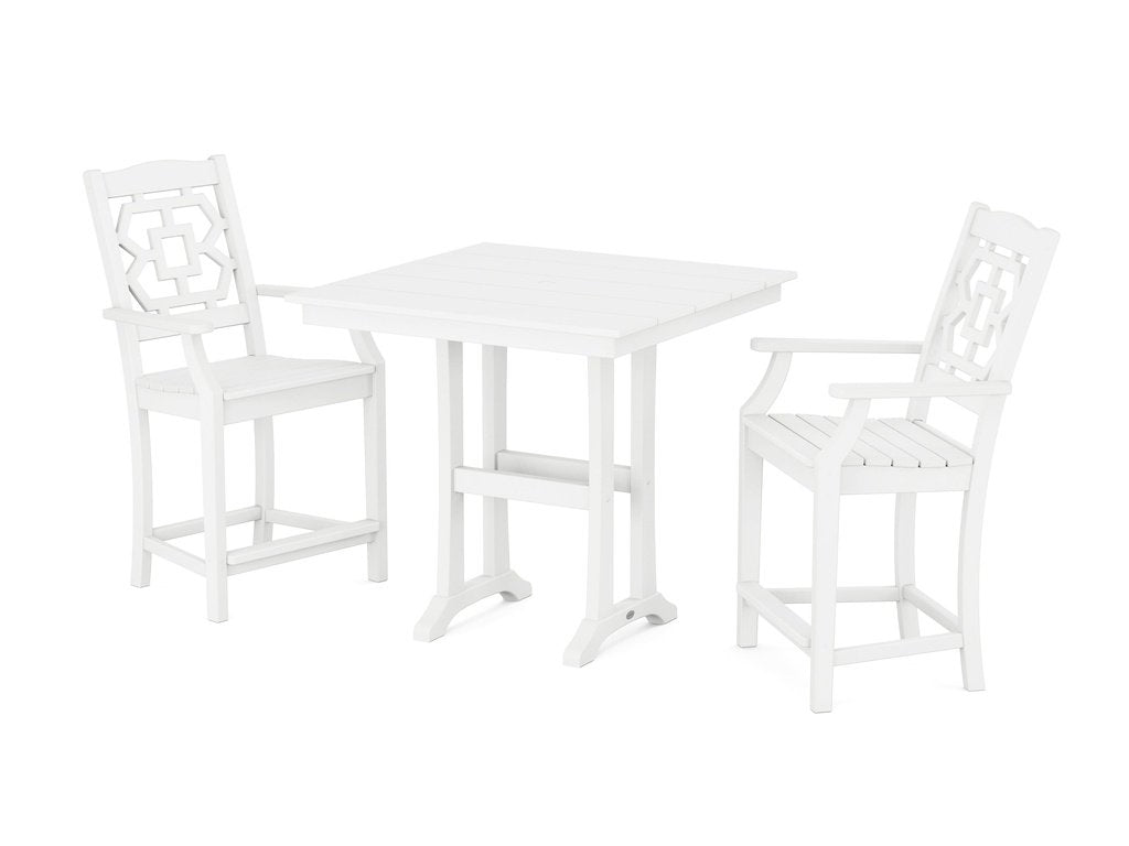 Chinoiserie 3-Piece Farmhouse Counter Set with Trestle Legs Photo