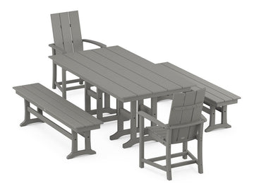 Modern Adirondack 5-Piece Farmhouse Dining Set with Benches Photo