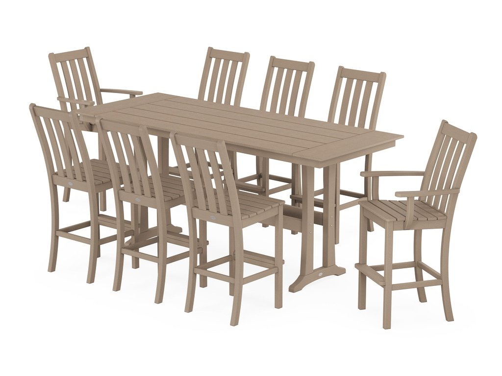 Vineyard 9-Piece Farmhouse Bar Set with Trestle Legs Photo