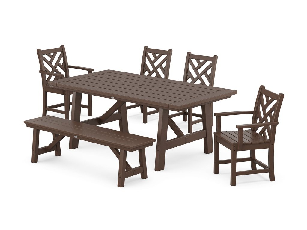 Chippendale 6-Piece Rustic Farmhouse Dining Set With Bench Photo