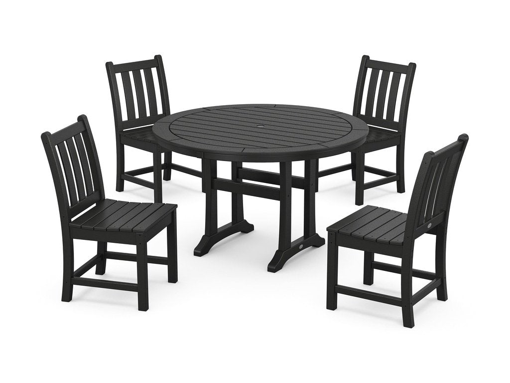 Traditional Garden Side Chair 5-Piece Round Dining Set With Trestle Legs Photo