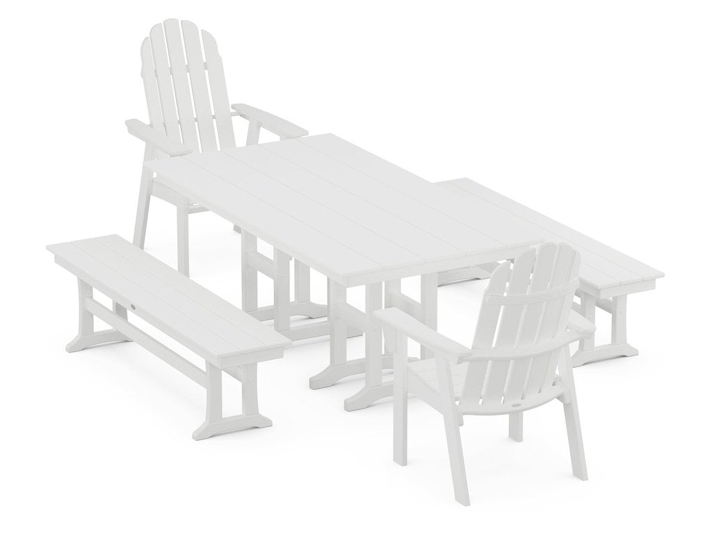 Vineyard Curveback Adirondack 5-Piece Farmhouse Dining Set with Benches Photo