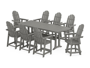 Vineyard Curveback Adirondack Swivel 9-Piece Farmhouse Counter Set with Trestle Legs Photo