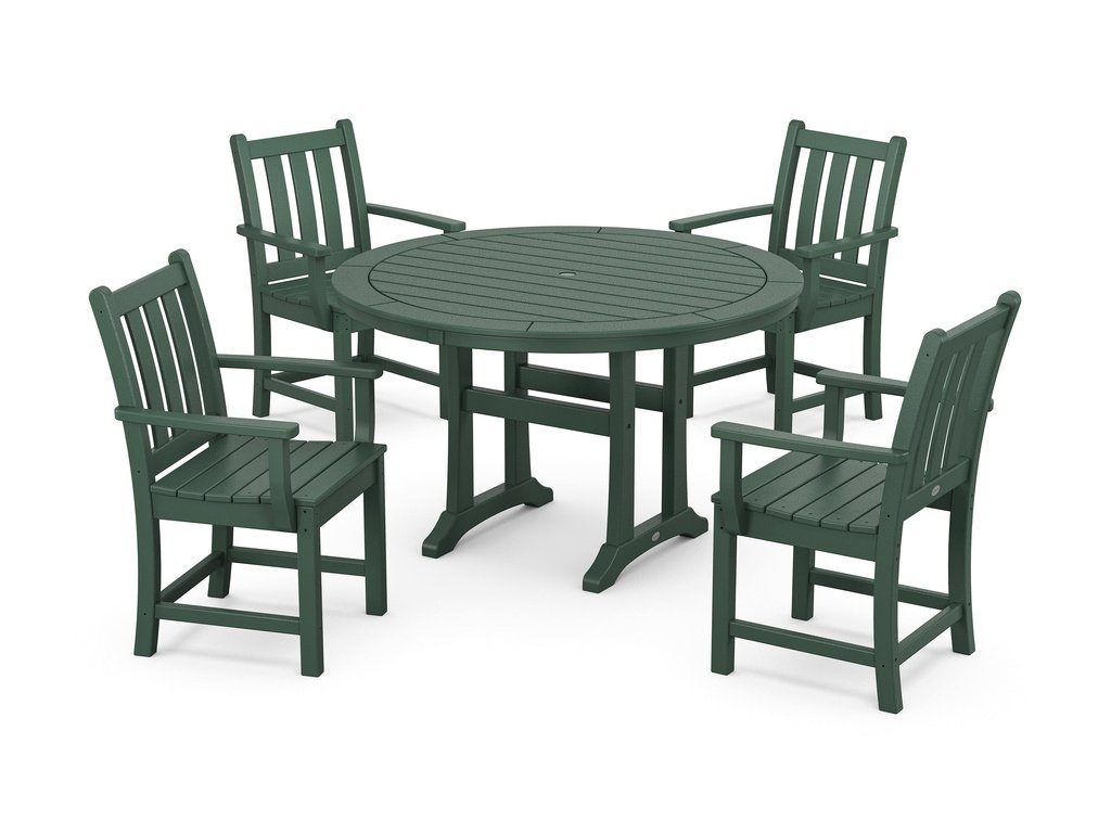 Traditional Garden 5-Piece Round Dining Set with Trestle Legs Photo