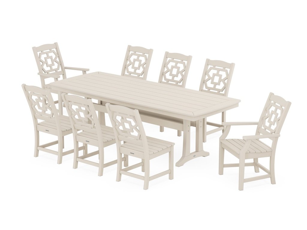 Chinoiserie 9-Piece Dining Set with Trestle Legs Photo