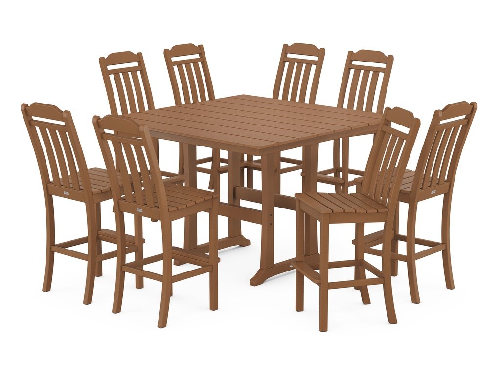 Country Living 9-Piece Square Farmhouse Side Chair Bar Set with Trestle Legs Photo