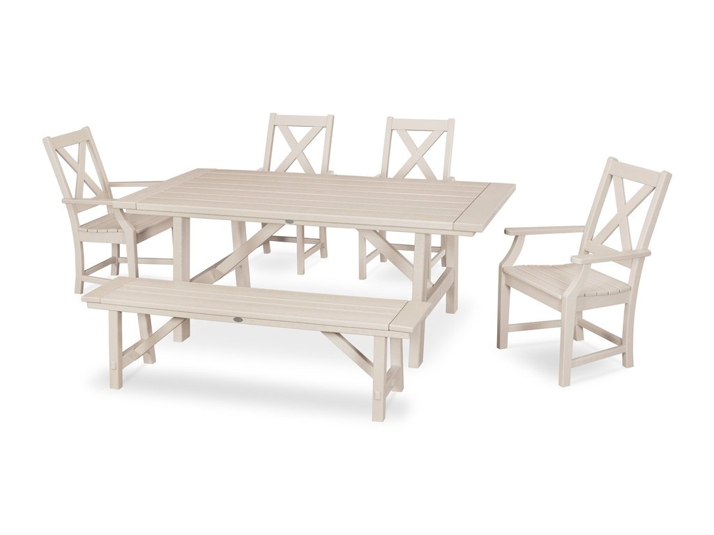 Braxton 6-Piece Rustic Farmhouse Arm Chair Dining Set with Bench Photo