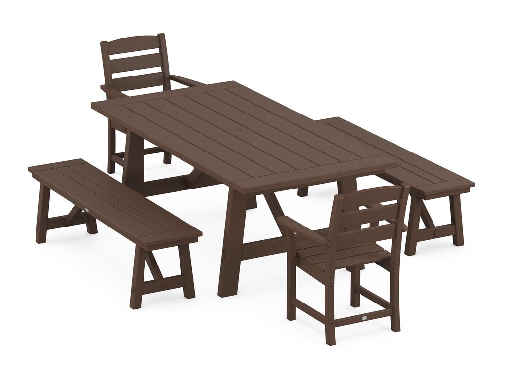 Lakeside 5-Piece Rustic Farmhouse Dining Set With Benches Photo