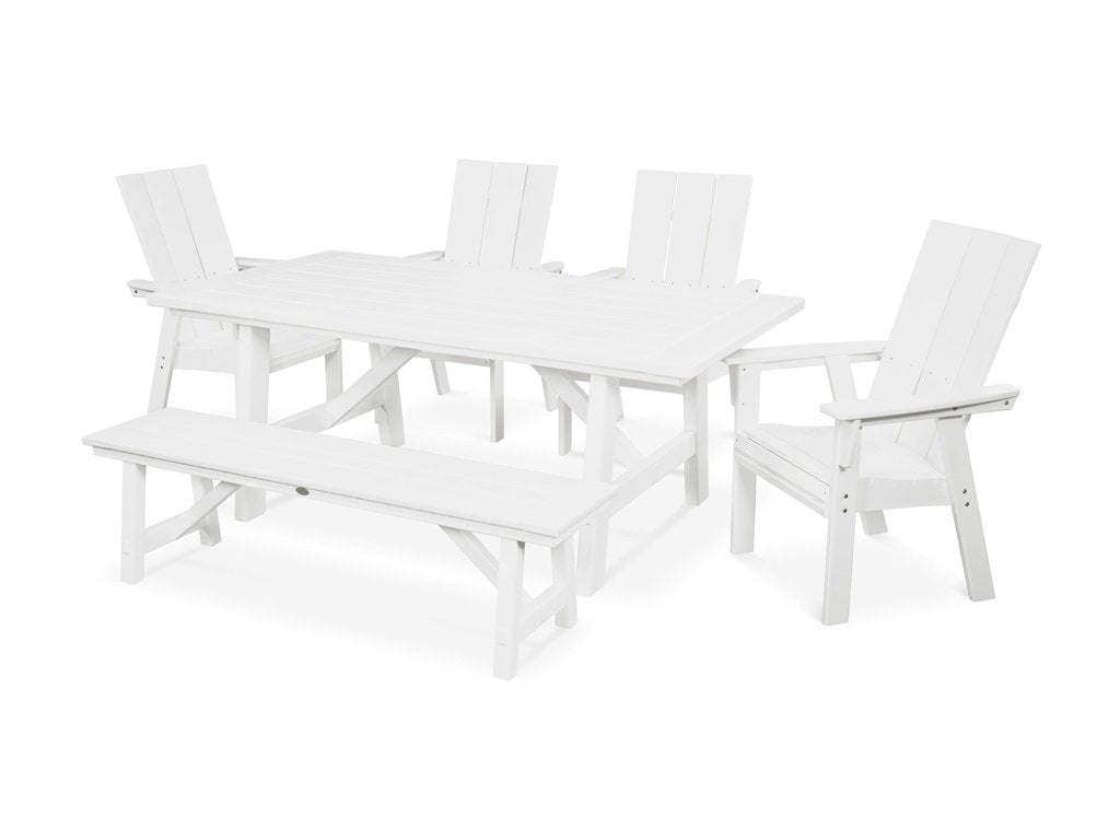 Modern Curveback Adirondack 6-Piece Rustic Farmhouse Dining Set with Bench Photo