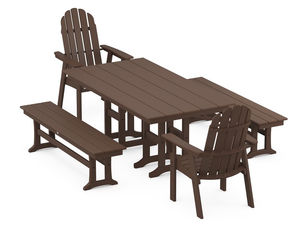 Vineyard Curveback Adirondack 5-Piece Farmhouse Dining Set with Benches Photo