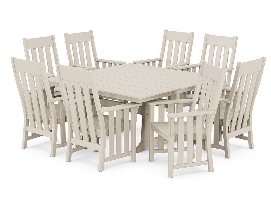 Acadia 9-Piece Square Farmhouse Dining Set with Trestle Legs Photo