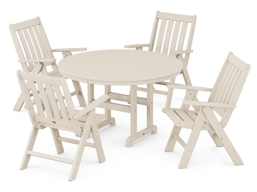 Vineyard Folding Chair 5-Piece Round Farmhouse Dining Set Photo