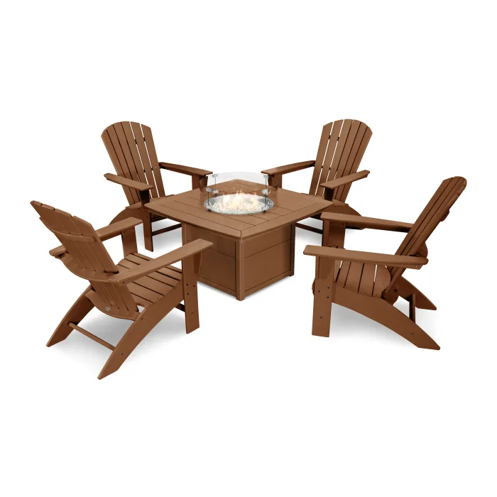 Nautical Curveback Adirondack 5-Piece Conversation Set with Fire Pit Table - Retreat Home Furniture