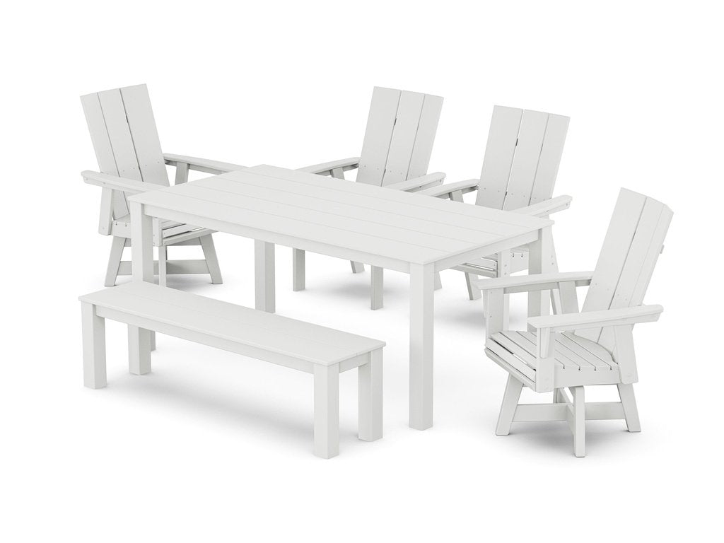 Modern Curveback Adirondack 6-Piece Parsons Swivel Dining Set with Bench Photo