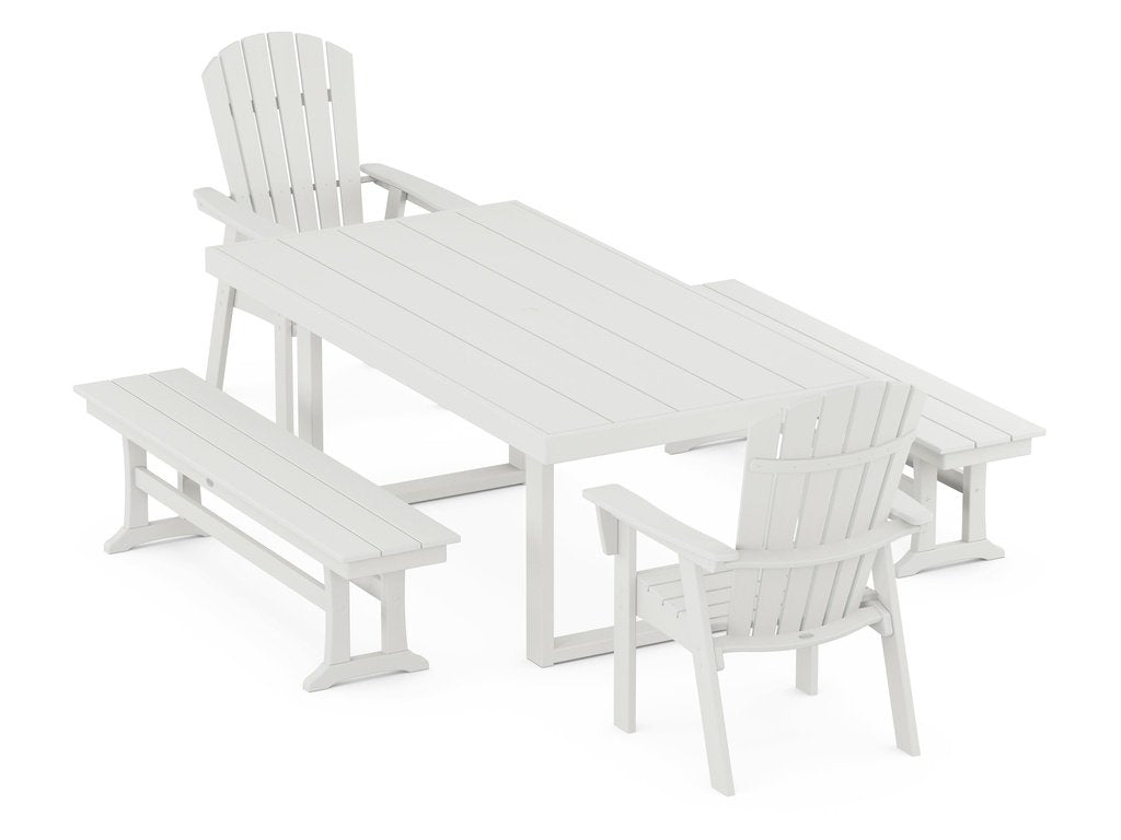 Nautical Curveback Adirondack 5-Piece Dining Set with Benches Photo